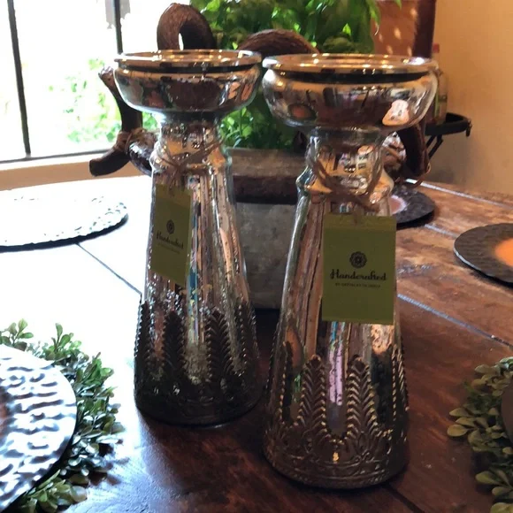 2 mercury glass candle holders NWT - Picture 1 of 6